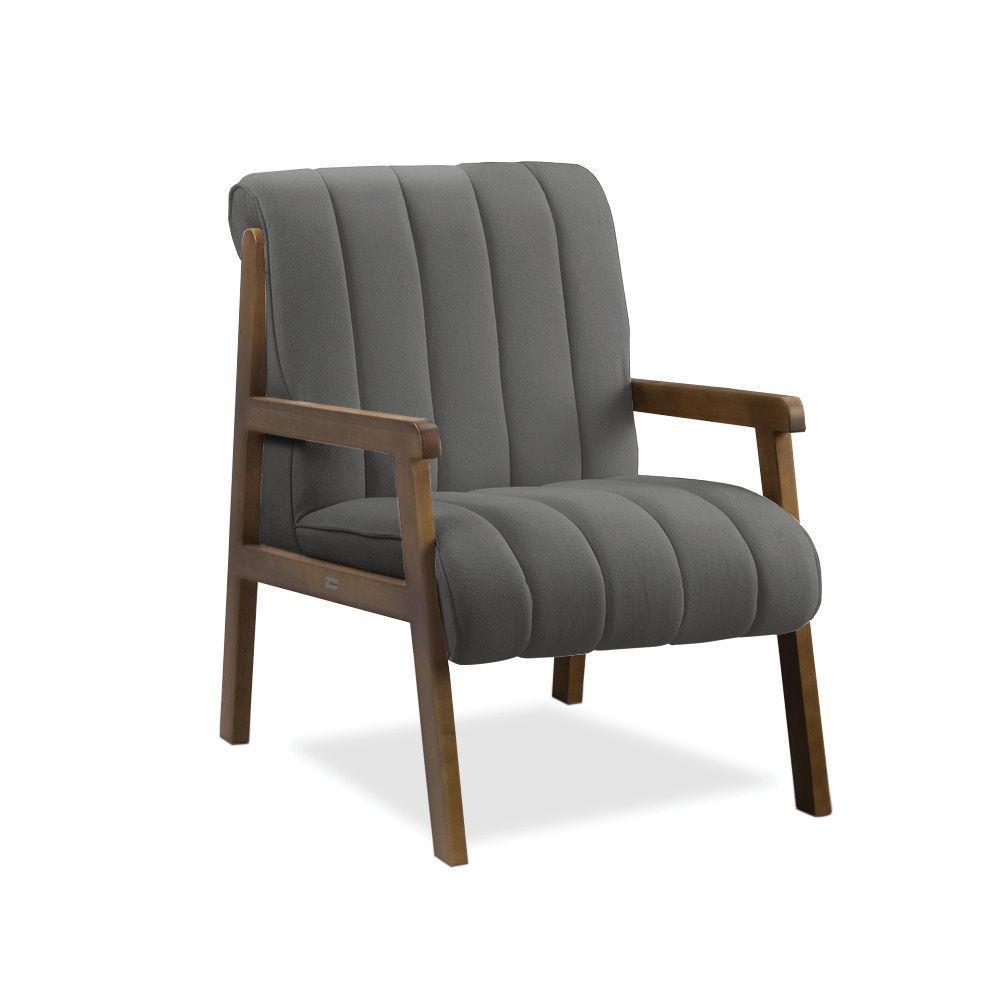 Poltrona Decorativa Para Sala Base De Madeira Daline Bouclê Cinza Escuro E03 - D'rossi - 2