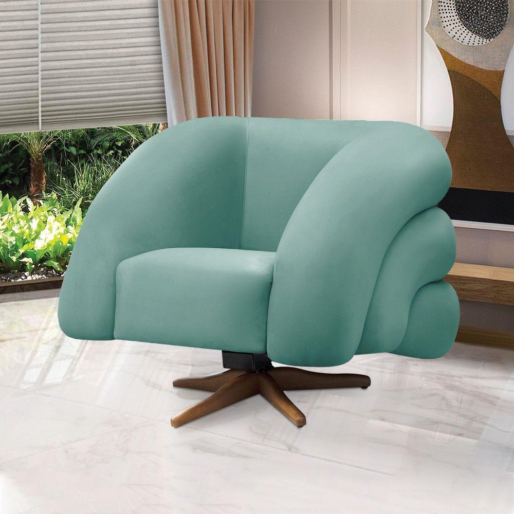 Poltrona Giratória Orgânica Com Balanço Tana Bouclê Azul Turquesa E03 - D'rossi - 1