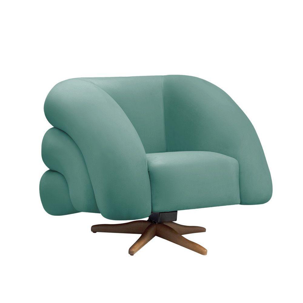 Poltrona Giratória Orgânica Com Balanço Tana Bouclê Azul Turquesa E03 - D'rossi - 2