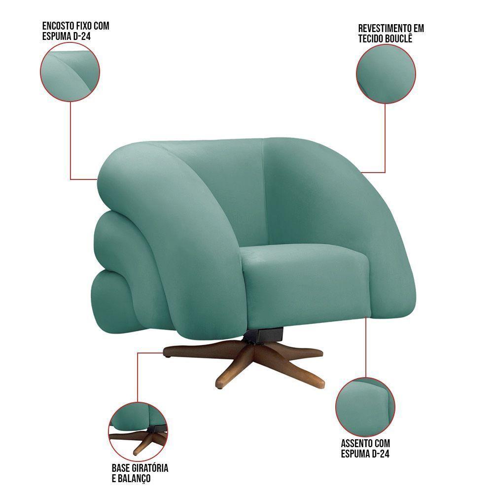 Poltrona Giratória Orgânica Com Balanço Tana Bouclê Azul Turquesa E03 - D'rossi - 3