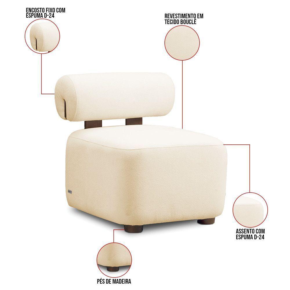Poltrona Decorativa Para Sala Kit 2 Helora Bouclê Bege E03 - D'rossi - 3
