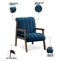 Poltrona Decorativa Para Sala Base De Madeira Daline Bouclê Azul Marinho E03 - D'rossi