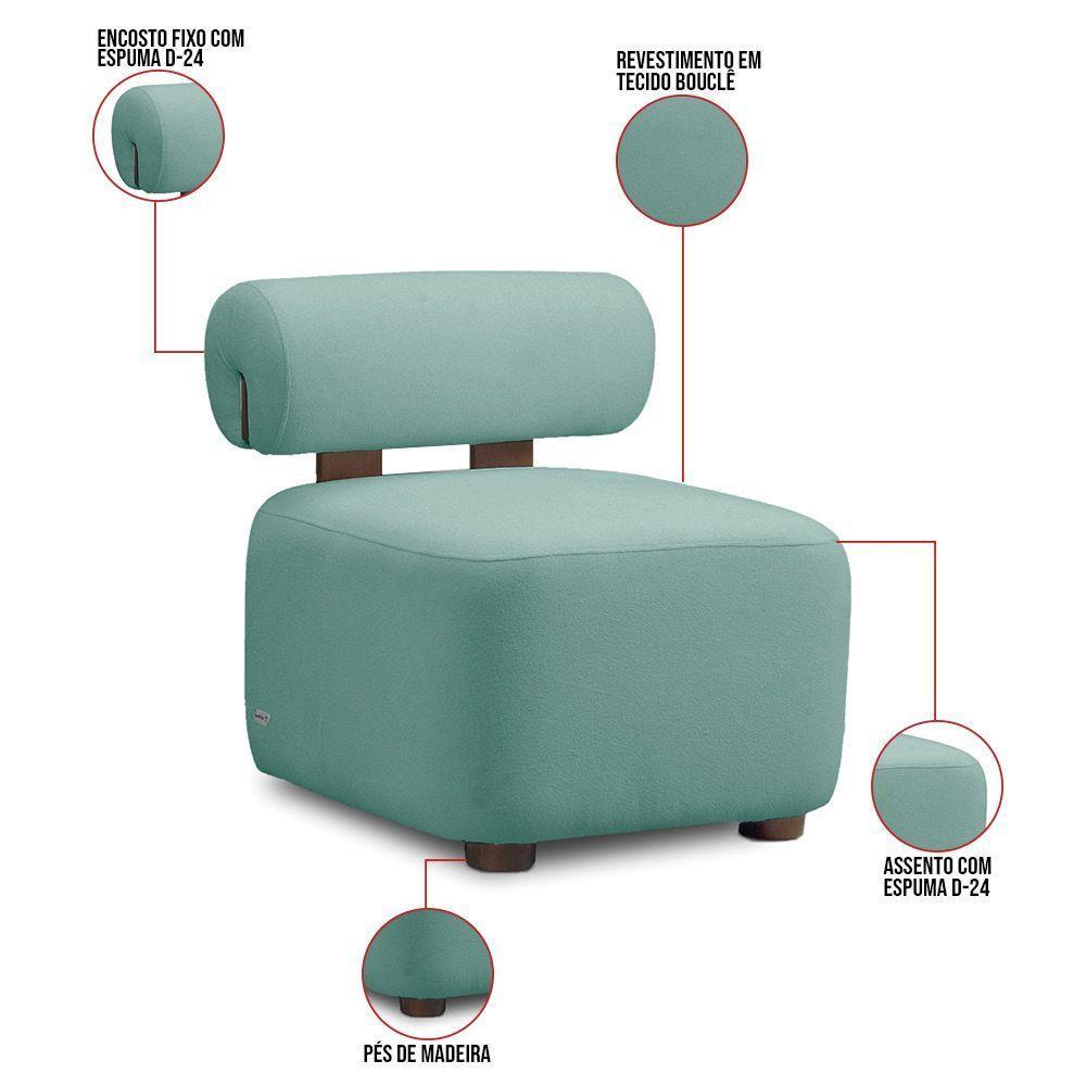 Poltrona Decorativa Para Sala Helora Bouclê Azul Turquesa E03 - D'rossi - 3