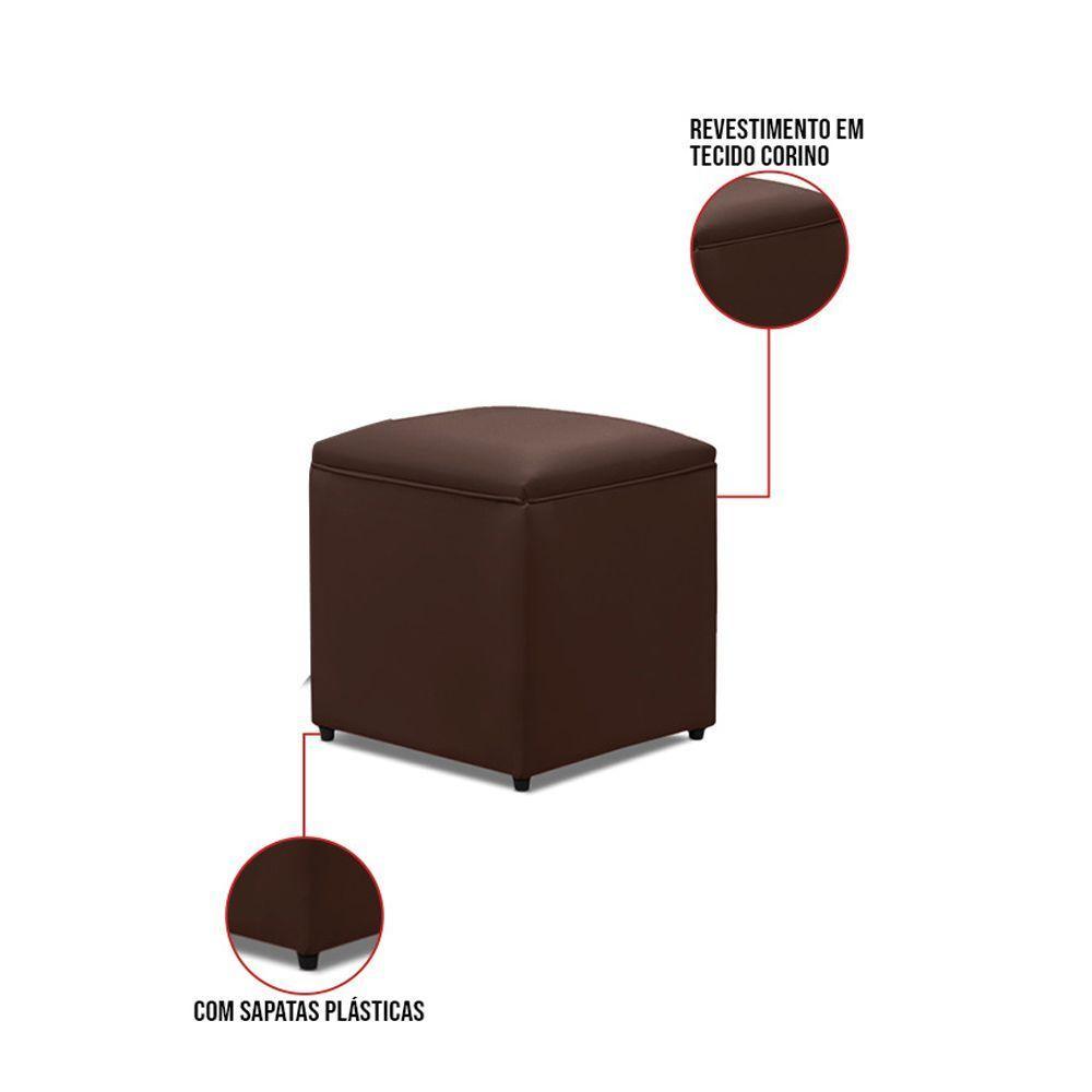 Puff Decorativo Quadrado Para Sala Lígia Sintético Marrom E03 - D'rossi - 3