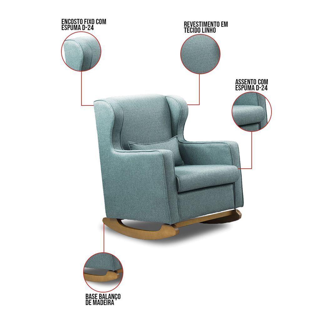 Poltrona De Amamentação Base Balanço Madeira Flower Linho Azul E03 - D'rossi - 6