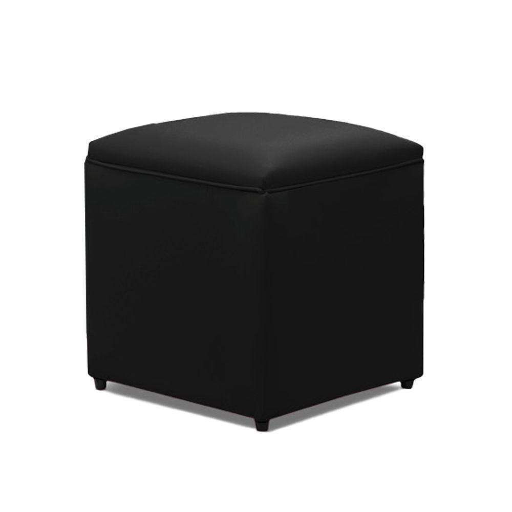 Puff Decorativo Quadrado Para Sala Lígia Sintético Preto E03 - D'rossi - 2