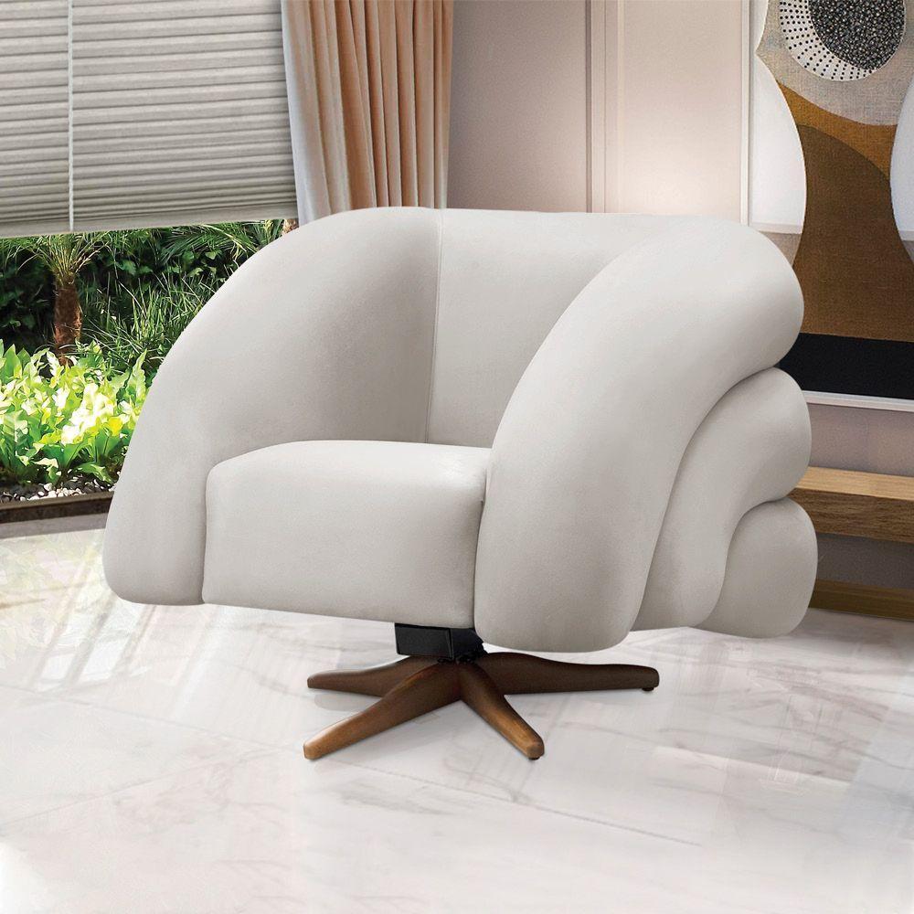 Poltrona Giratória Orgânica Com Balanço Kit 2 Tana Bouclê Cinza Claro E03 - D'rossi - 2