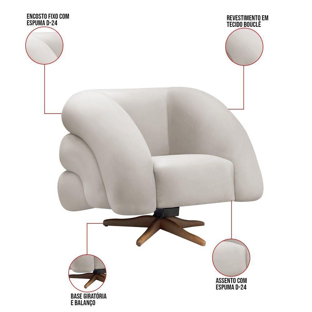 Poltrona Giratória Orgânica Com Balanço Kit 2 Tana Bouclê Cinza Claro E03 - D'rossi - 3