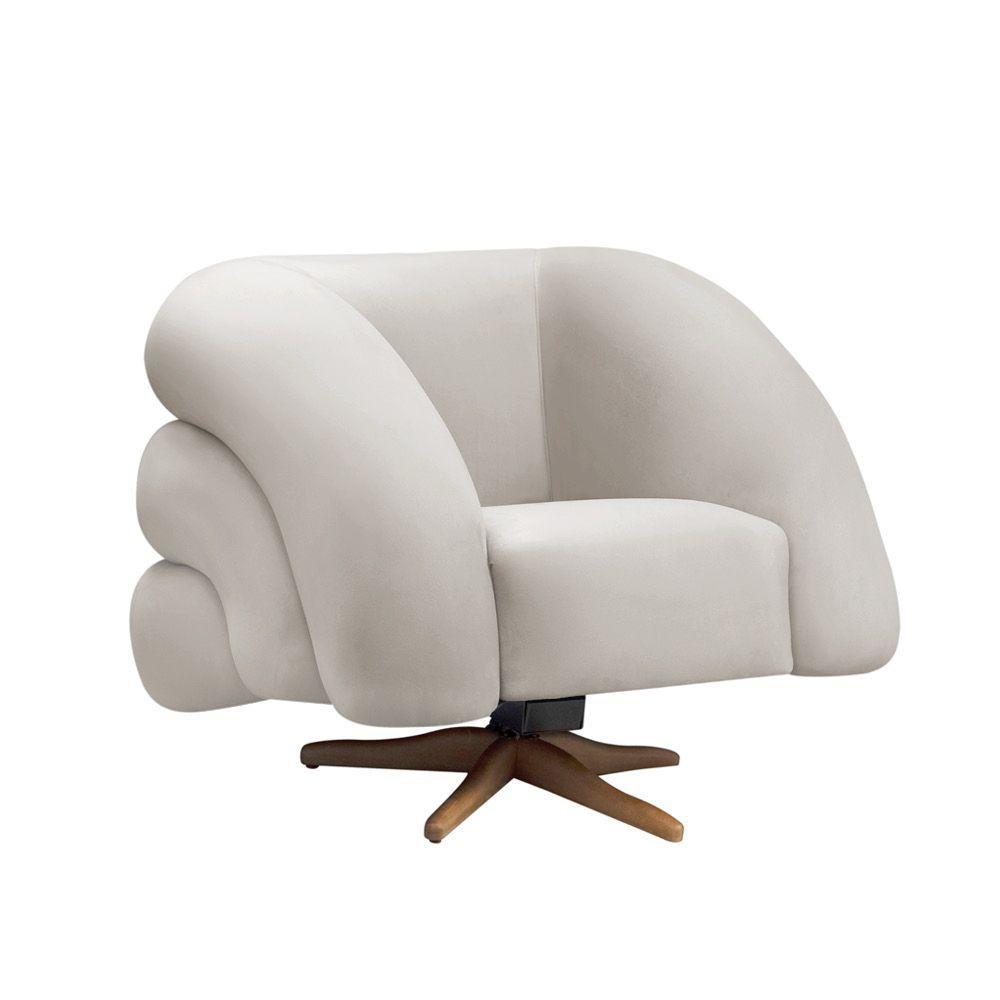 Poltrona Giratória Orgânica Com Balanço Kit 2 Tana Bouclê Cinza Claro E03 - D'rossi - 5