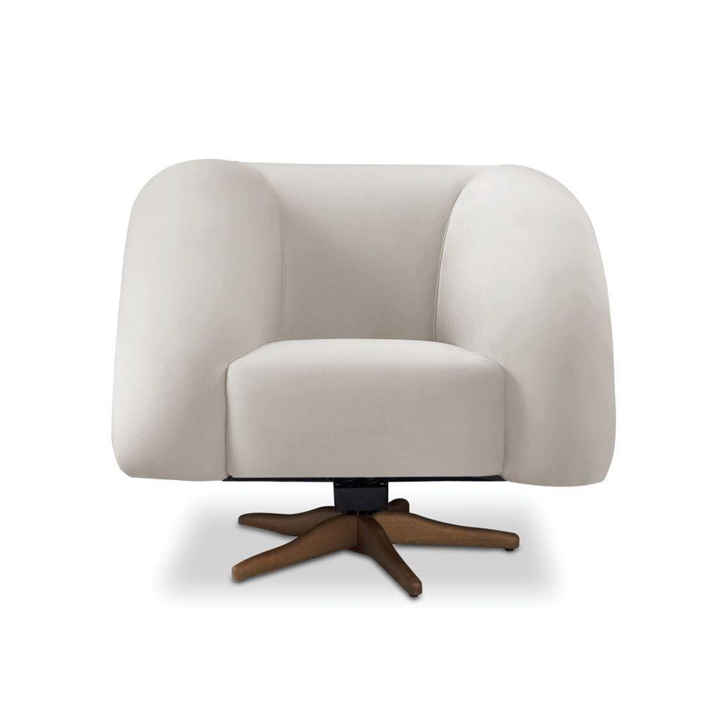 Poltrona Giratória Orgânica Com Balanço Kit 2 Tana Bouclê Cinza Claro E03 - D'rossi - 6