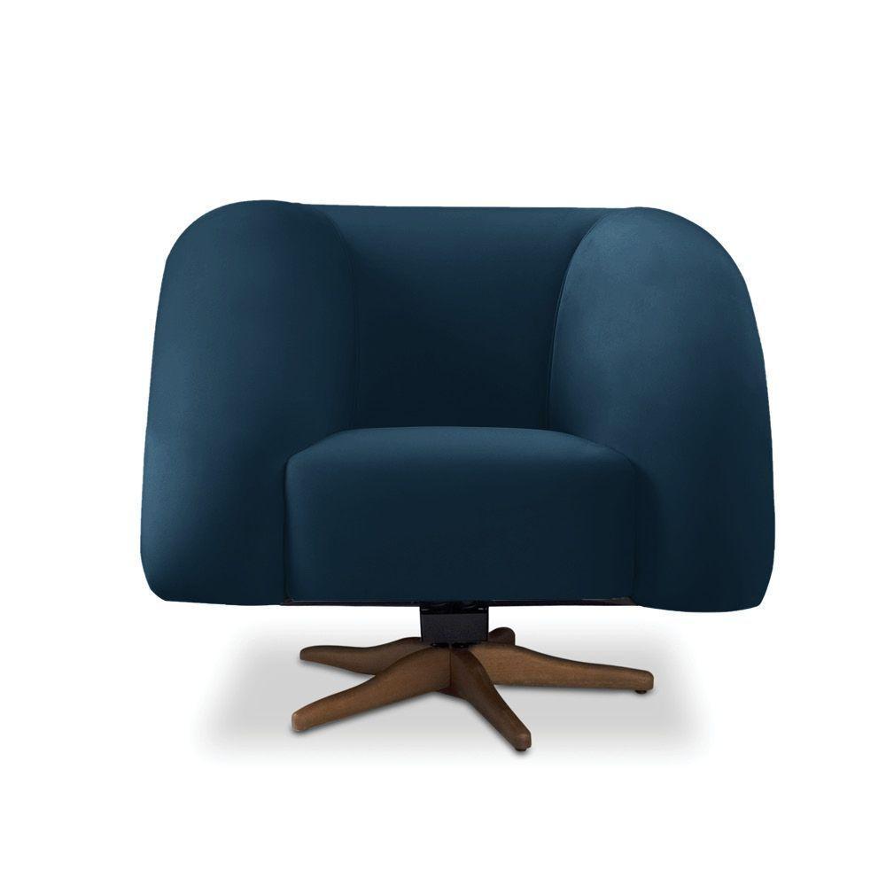 Poltrona Giratória Orgânica Com Balanço Kit 2 Tana Bouclê Azul Marinho E03 - D'rossi - 6