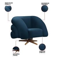 Poltrona Giratória Orgânica Com Balanço Kit 2 Tana Bouclê Azul Marinho E03 - D'rossi - 3