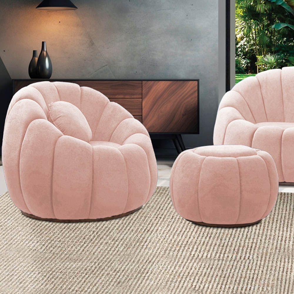 Poltrona E Puff Decorativo Orgânico Fixo Cloud Bouclê Rosê E03 - D'rossi - 1