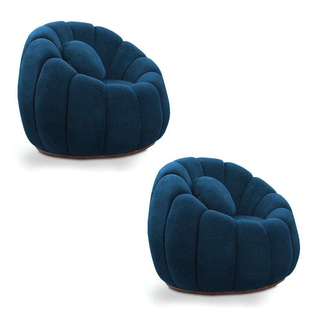Kit 02 Poltronas Decorativa Orgânica Para Sala Cloud Bouclê Azul Marinho E03 - D'rossi - 1