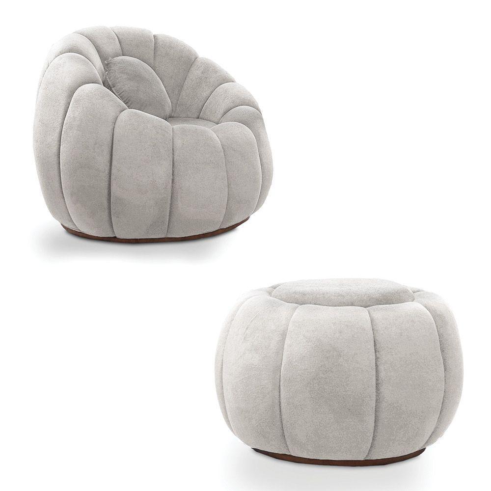 Poltrona E Puff Decorativo Orgânico Fixo Cloud Bouclê Cinza Claro E03 - D'rossi - 2