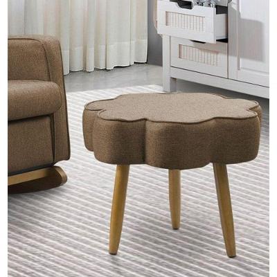 Puff Decorativo Pé Palito De Madeira Sala Flower Linho Marrom Cacau E03 - D'rossi