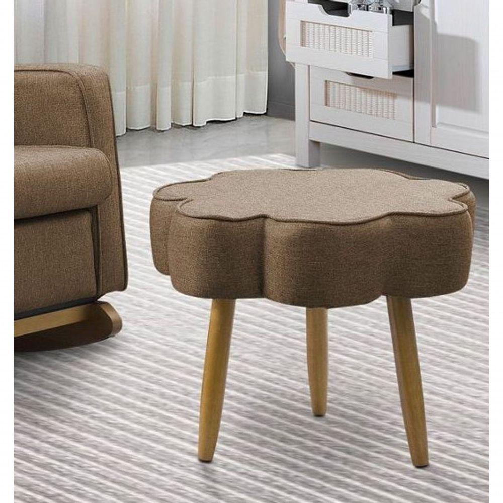 Puff Decorativo Pé Palito De Madeira Sala Flower Linho E03 - D'rossi Cor Marrom Cacau - 1