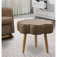 Puff Decorativo Pé Palito De Madeira Sala Flower Linho E03 - D'rossi Cor Marrom Cacau - 1