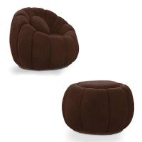 Poltrona E Puff Decorativo Orgânico Fixo Cloud Bouclê Marrom E03 - D'rossi - 2