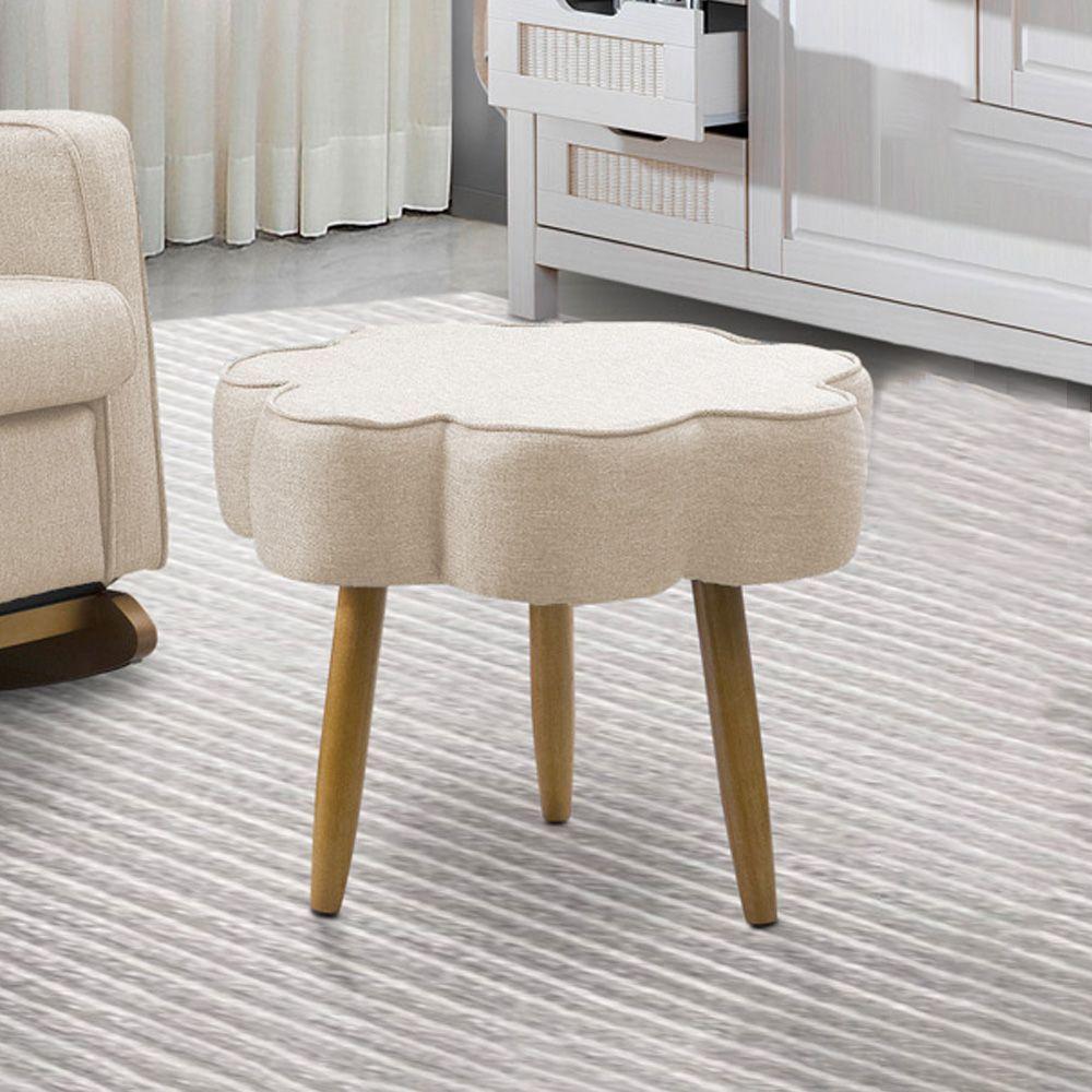 Puff Decorativo Pé Palito De Madeira Sala Flower Linho E03 - D'rossi Cor Bege - 1