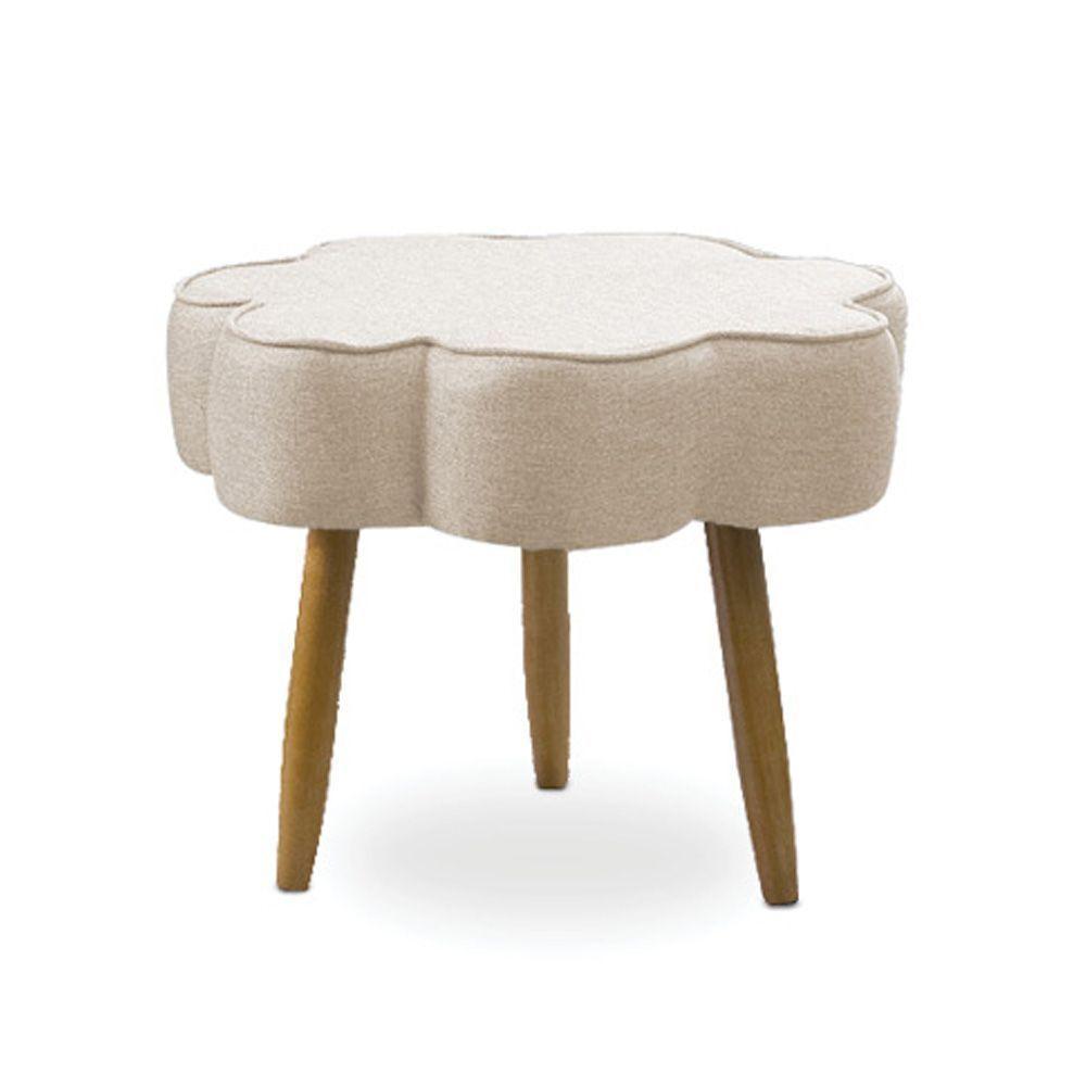 Puff Decorativo Pé Palito De Madeira Sala Flower Linho E03 - D'rossi Cor Bege - 2