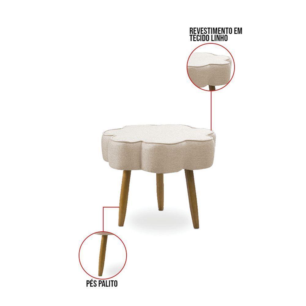 Puff Decorativo Pé Palito De Madeira Sala Flower Linho E03 - D'rossi Cor Bege - 3