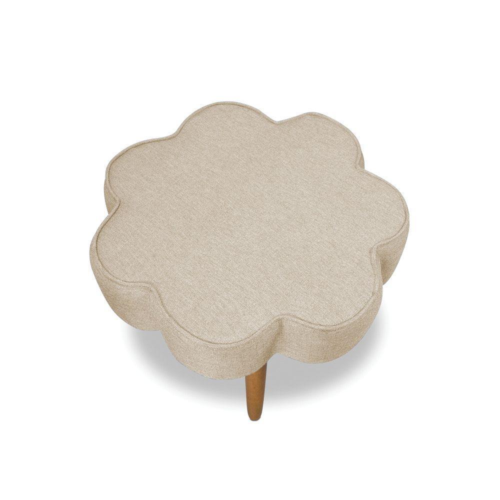 Puff Decorativo Pé Palito De Madeira Sala Flower Linho E03 - D'rossi Cor Bege - 5