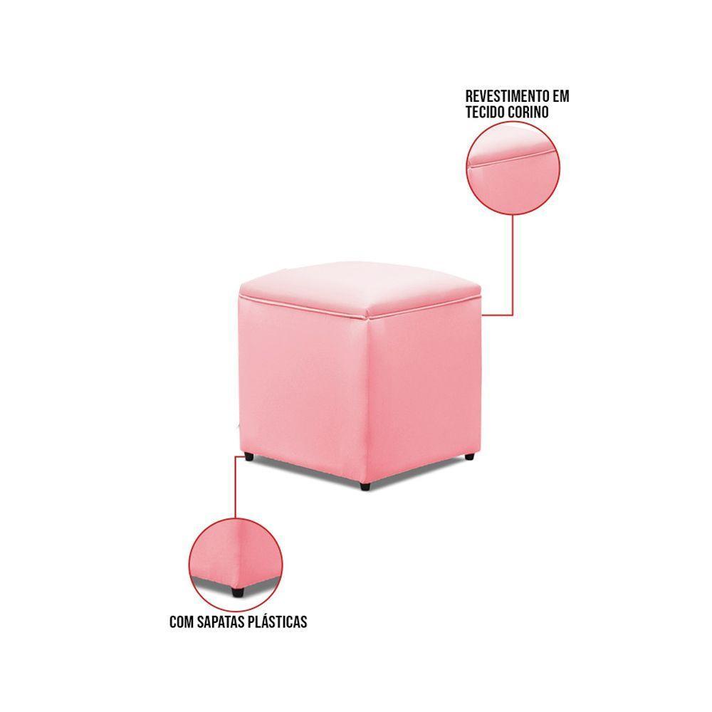 Puff Decorativo Quadrado Para Sala Lígia Sintético E03 - D'rossi Cor Rosa Bebê - 3