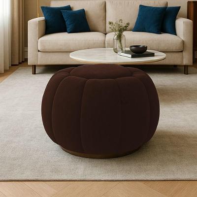 Puff Redondo Orgânico Para Sala Cloud Bouclê Marrom E03 - D'rossi
