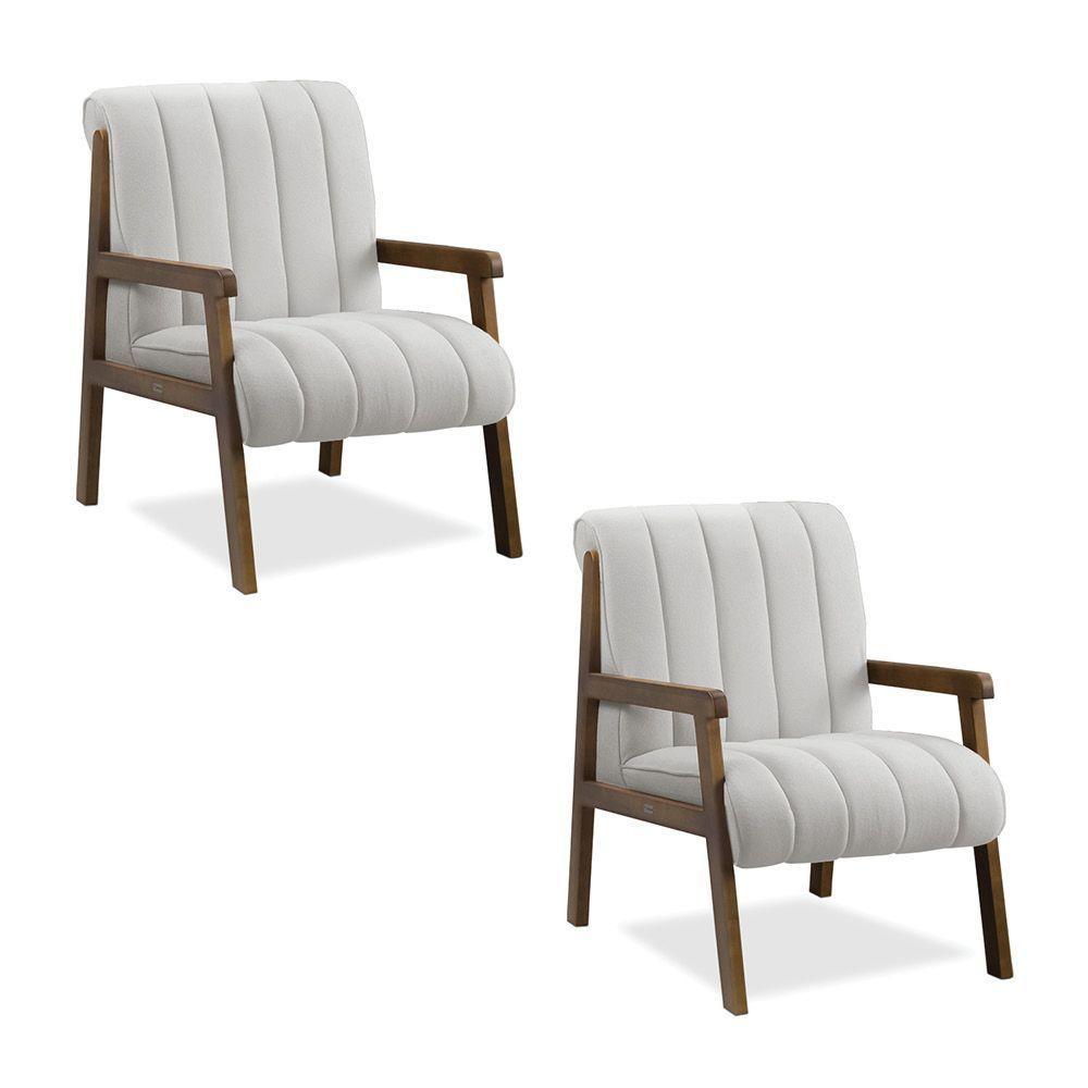 Poltrona Decorativa Sala Base De Madeira Kit 2 Daline Bouclê Cinza Claro E03 - D'rossi - 1