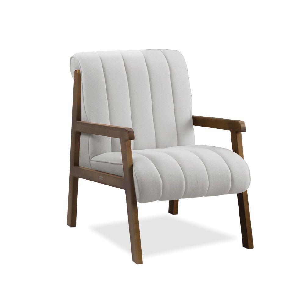 Poltrona Decorativa Sala Base De Madeira Kit 2 Daline Bouclê Cinza Claro E03 - D'rossi - 4