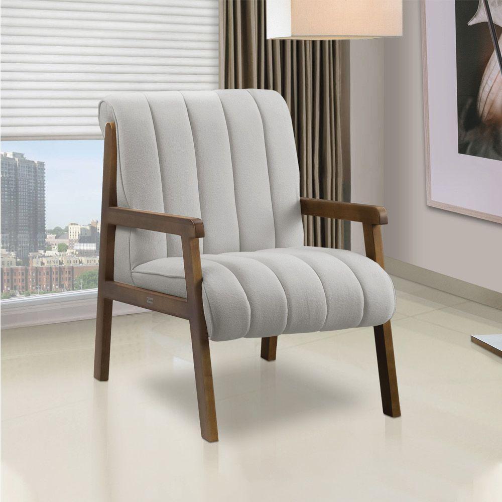 Poltrona Decorativa Sala Base De Madeira Kit 2 Daline Bouclê Cinza Claro E03 - D'rossi - 6