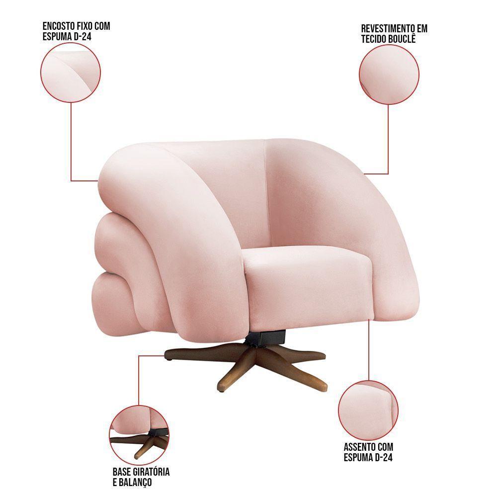 Poltrona Giratória Orgânica Com Balanço Kit 2 Tana Bouclê Rosê E03 - D'rossi - 5