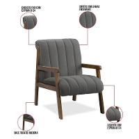 Poltrona Decorativa Sala Base De Madeira Kit 2 Daline Bouclê Cinza Escuro E03 - D'rossi - 3