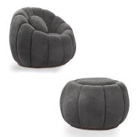 Poltrona E Puff Decorativo Orgânico Fixo Cloud Bouclê Cinza Escuro E03 - D'rossi