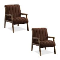 Poltrona Decorativa Sala Base De Madeira Kit 2 Daline Bouclê Marrom E03 - D'rossi - 1