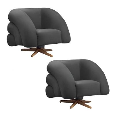 Poltrona Giratória Orgânica Com Balanço Kit 2 Tana Bouclê Cinza Escuro E03 - D'rossi