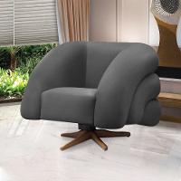 Poltrona Giratória Orgânica Com Balanço Kit 2 Tana Bouclê Cinza Escuro E03 - D'rossi - 2