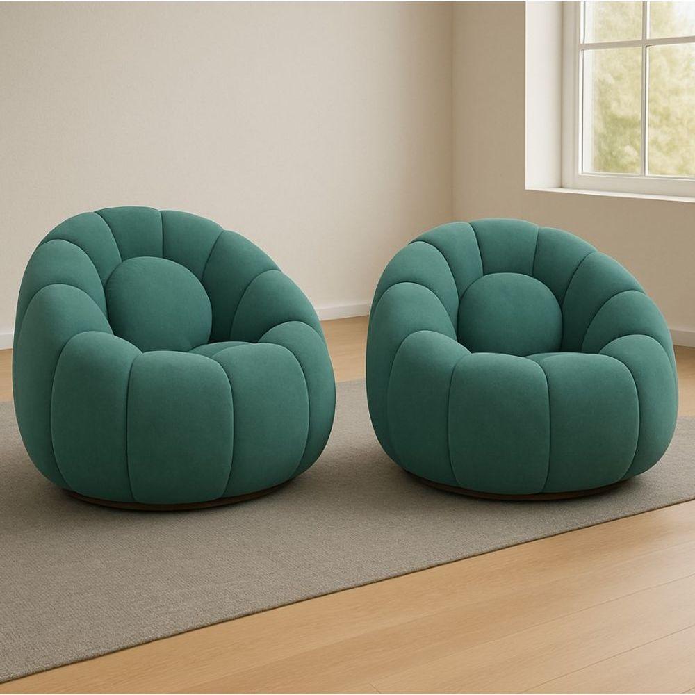 Kit 02 Poltronas Decorativa Orgânica Para Sala Cloud Bouclê Azul Turquesa E03 - D'rossi - 1