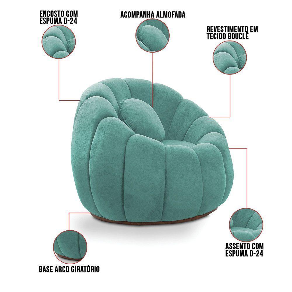 Kit 02 Poltronas Decorativa Orgânica Para Sala Cloud Bouclê Azul Turquesa E03 - D'rossi - 3