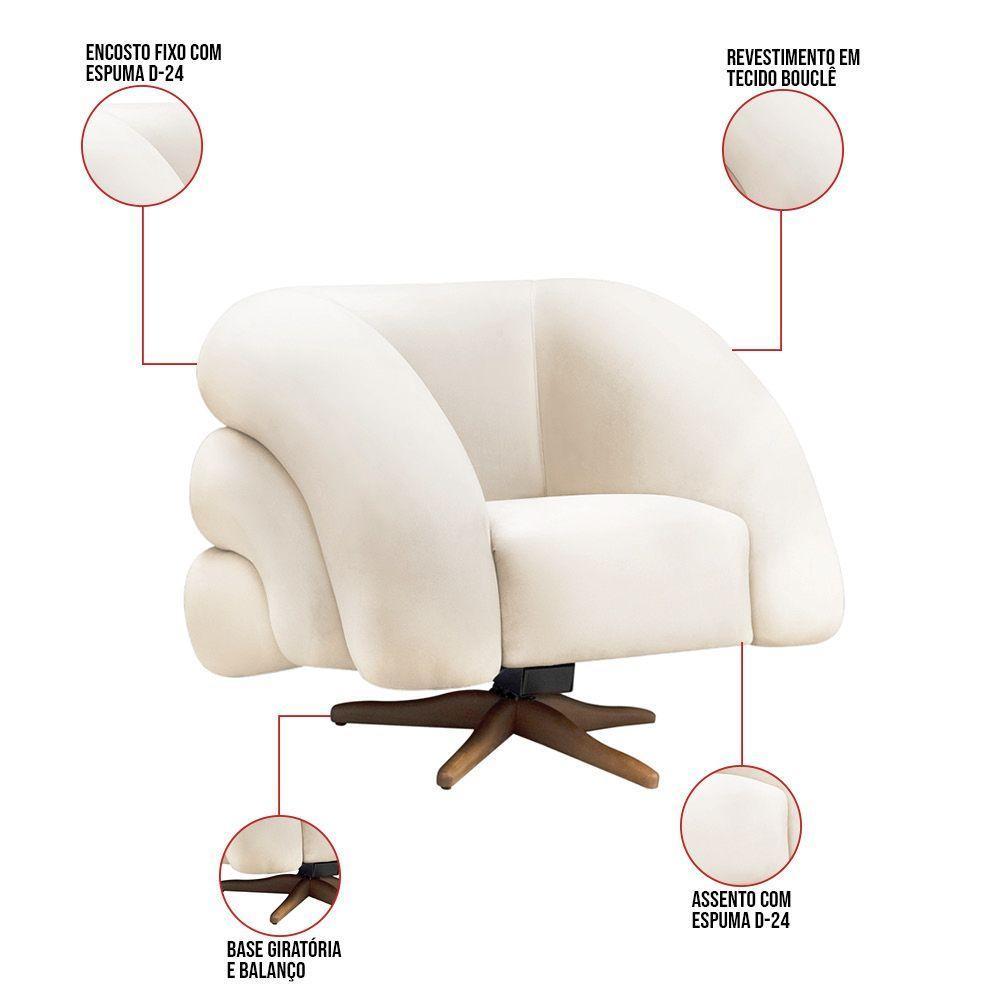 Poltrona Giratória Orgânica Com Balanço Tana Bouclê Bege E03 - D'rossi - 6