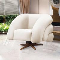 Poltrona Giratória Orgânica Com Balanço Tana Bouclê Bege E03 - D'rossi - 1