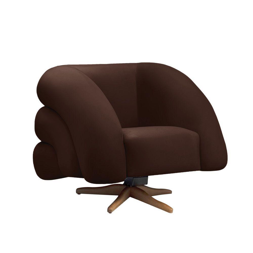 Poltrona Giratória Orgânica Com Balanço Kit 2 Tana Bouclê Marrom E03 - D'rossi - 3
