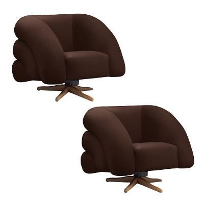 Poltrona Giratória Orgânica Com Balanço Kit 2 Tana Bouclê Marrom E03 - D'rossi