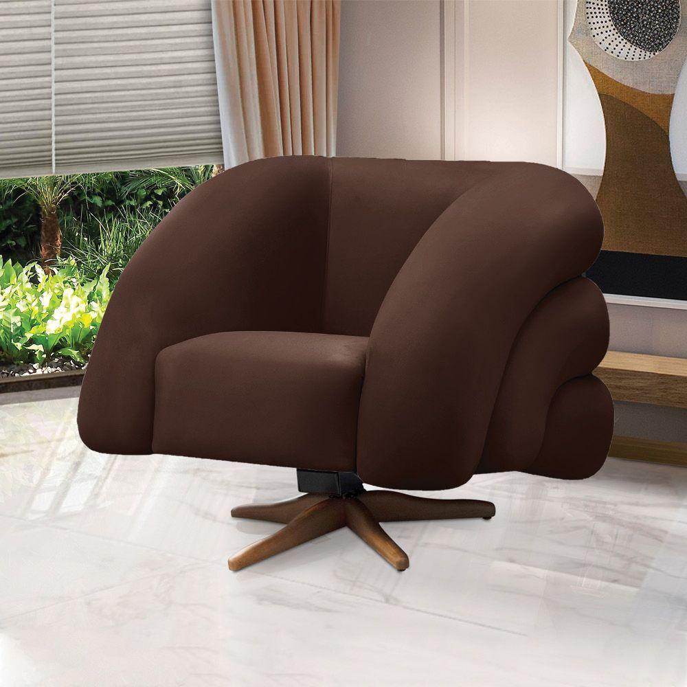 Poltrona Giratória Orgânica Com Balanço Tana Bouclê Marrom E03 - D'rossi - 1