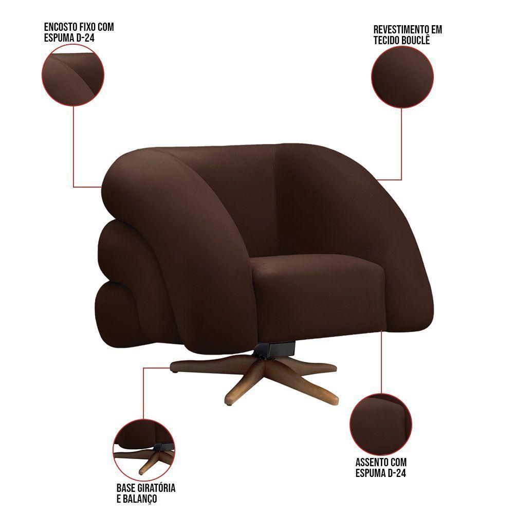 Poltrona Giratória Orgânica Com Balanço Tana Bouclê Marrom E03 - D'rossi - 3