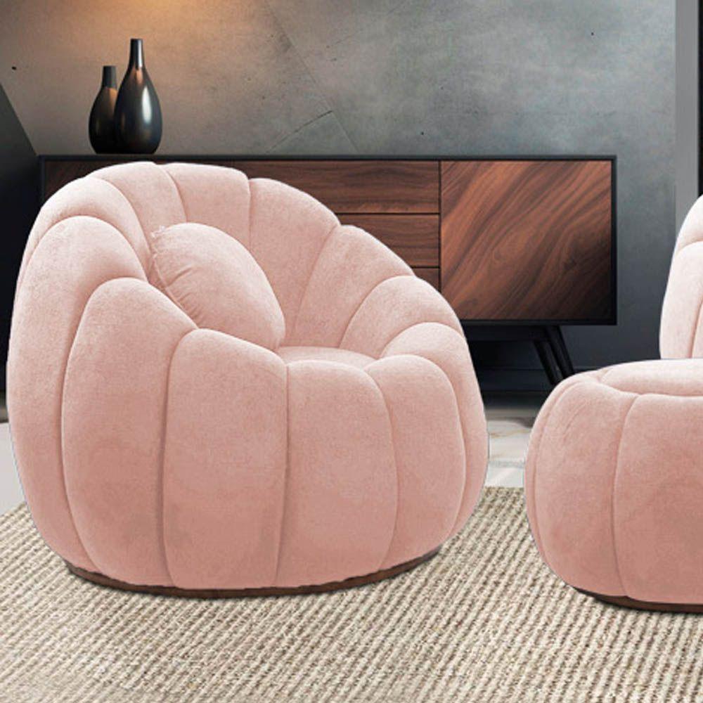 Kit 02 Poltronas Decorativa Orgânica Para Sala Cloud Bouclê Rosê E03 - D'rossi - 2