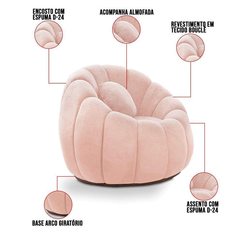 Kit 02 Poltronas Decorativa Orgânica Para Sala Cloud Bouclê Rosê E03 - D'rossi - 3