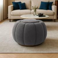 Puff Redondo Orgânico Para Sala Cloud Bouclê Cinza Escuro E03 - D'rossi - 1
