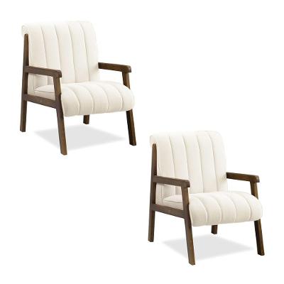 Poltrona Decorativa Sala Base De Madeira Kit 2 Daline Bouclê Bege E03 - D'rossi